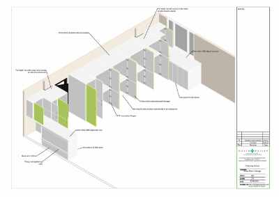 Elevation showing walk-in storage with doors open